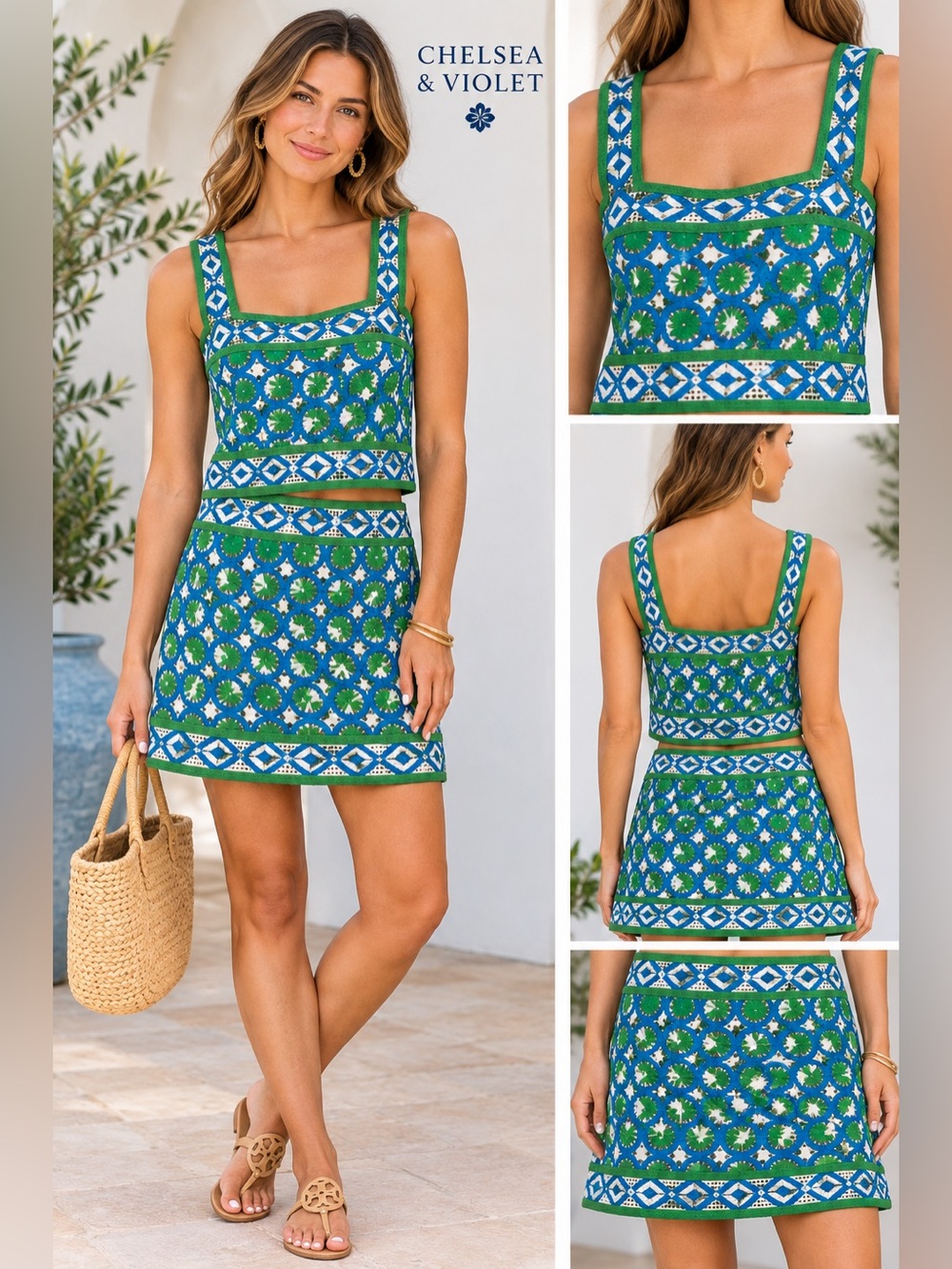 NWT Chelsea & Violet Blue and Green Printed Skirt
